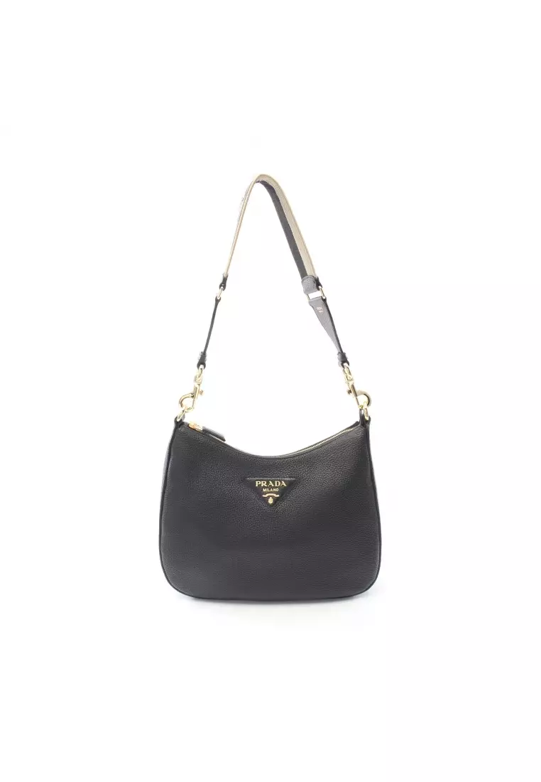 Prada Pre-loved Prada VIT.DAINO Vitello Dino Shoulder bag leather black ...