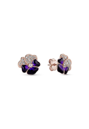 PANDORA purple Pandora 14K Rose Gold-Plated Deep Purple Pansy Flower Stud Earrings C9E03AC540A804GS_1