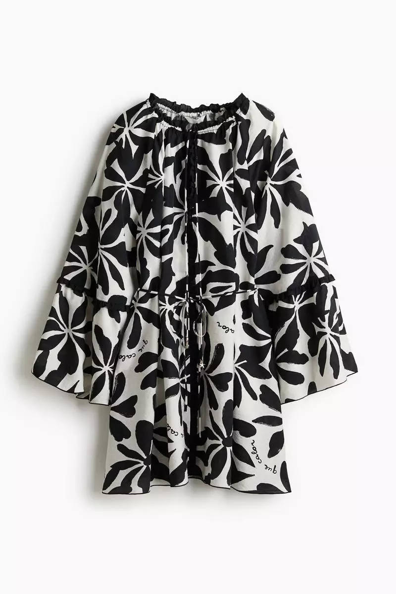 Trumpet-sleeved tunic dress