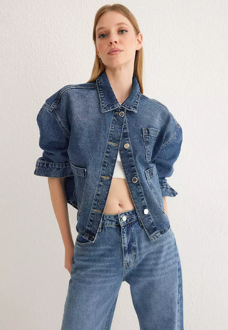 Oversized Denim Jean Jacket With Pockets Oversized Denim Jacket