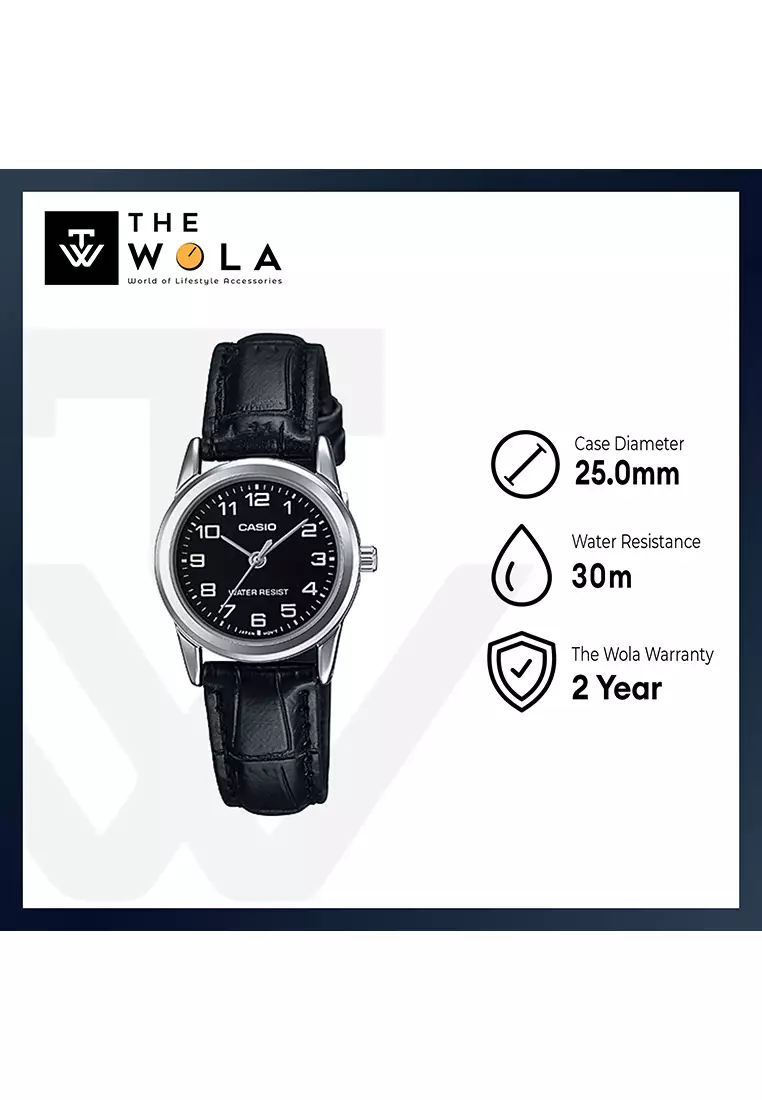 Women's Analog LTP-V001L-1B Black Leather Band Casual Watch