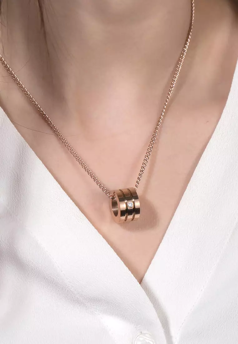 Barrel Slider Pendant Necklace in Rose Gold Plated Titanium with Genuine 0.005ct Diamond
