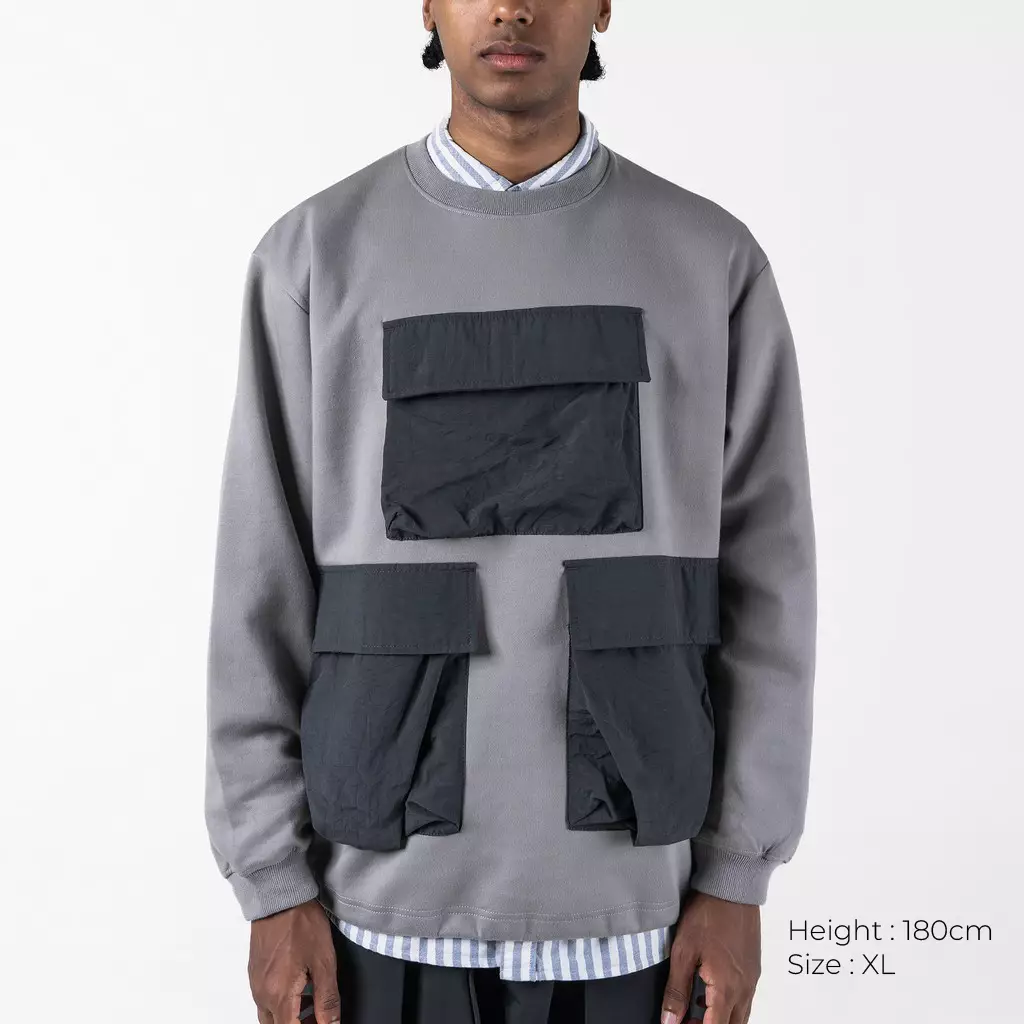 Monstre Crew Neck Sweater Sweatshirt Crewneck Harian Relax Comfort - Abu