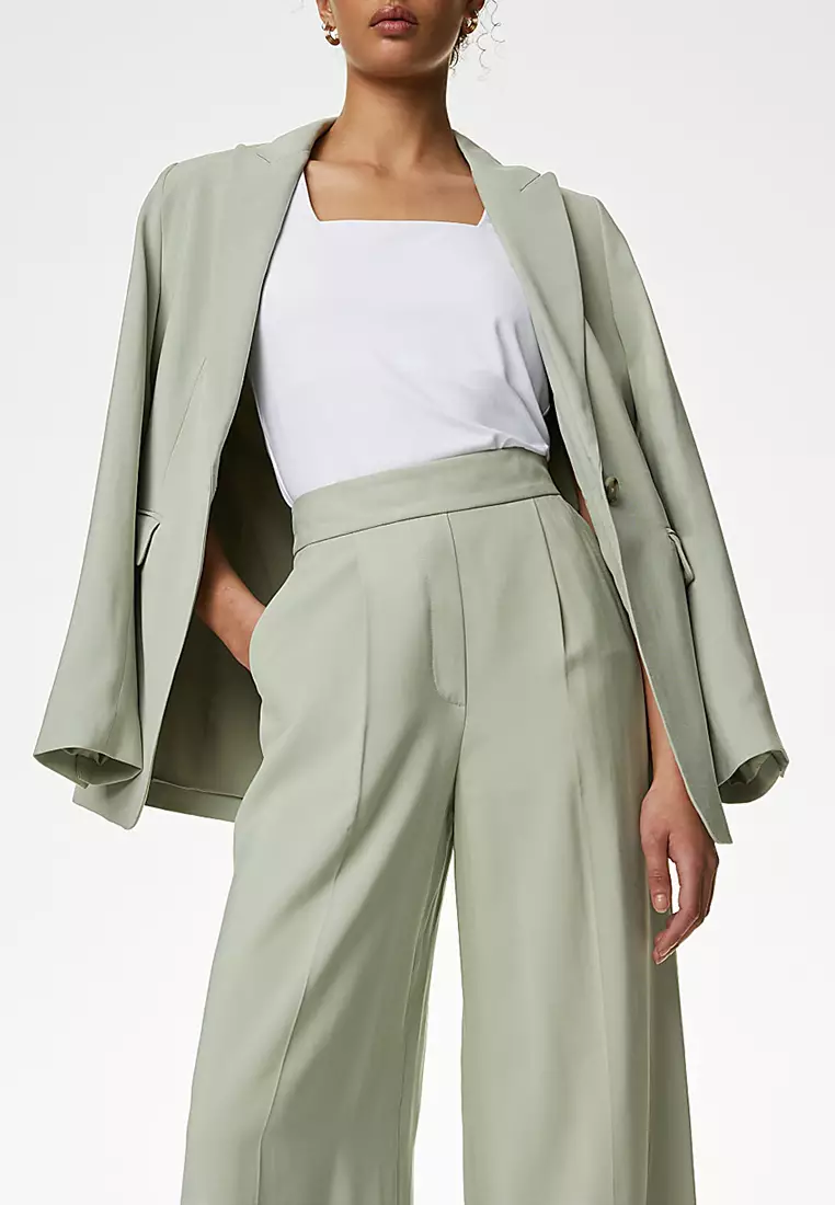 Pleat Front Wide Leg Trousers