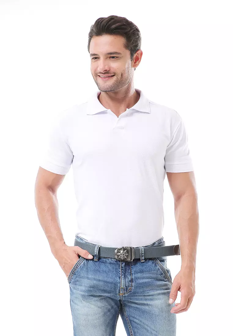 Ilo Aksesoris Fashion Pria Casual Belt Desain Buckle Skull Ikat Pinggang Material Canvas ORIGINAL - Gray