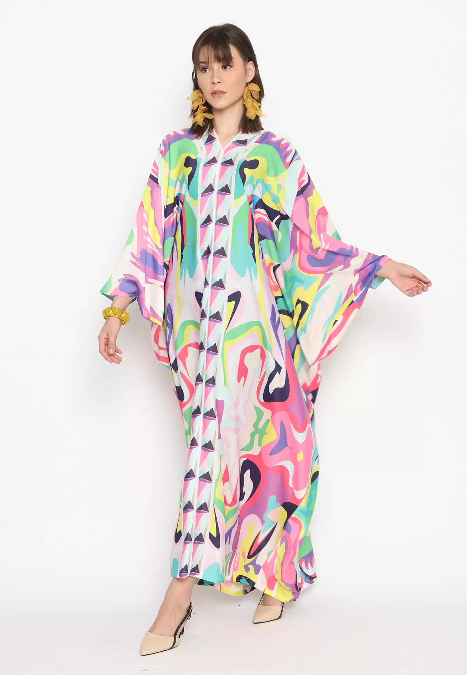 Kanzi Long Sleeve Abstract Kaftan