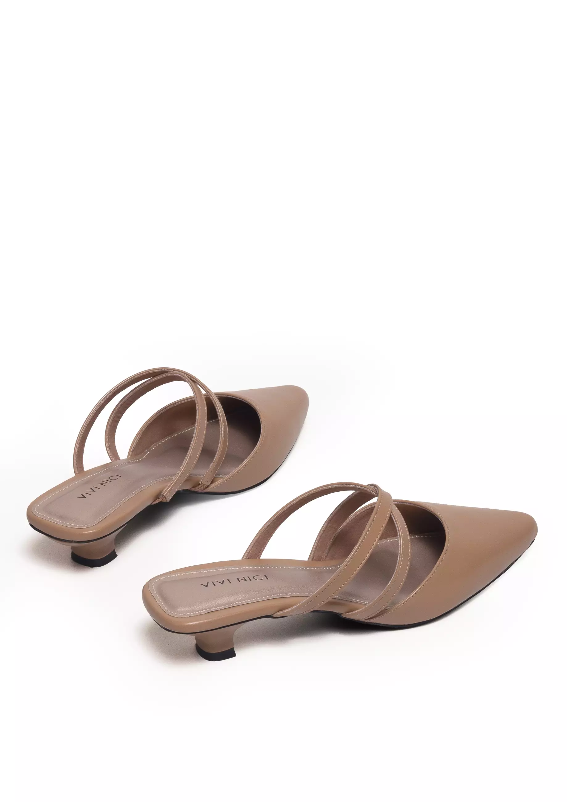 VIVI NICI - Aleta Sepatu Sandal Mules Wanita Hak 3 Cm Milk Coffee