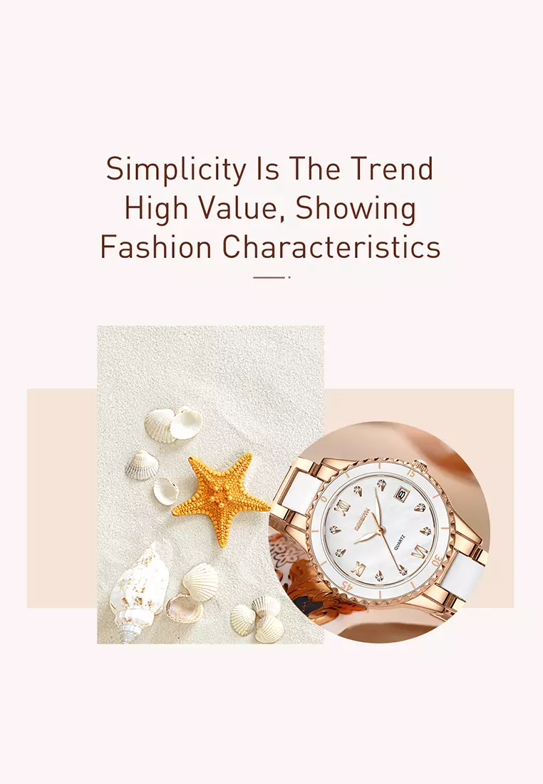 Jam Tangan Wanita Korea Berlian Original Anti Air Tali Keramik Jam Tangan Cewek New Wanita rosewhite