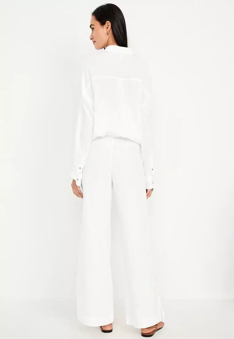 High-Waisted Crinkle Gauze Wide-Leg Pants