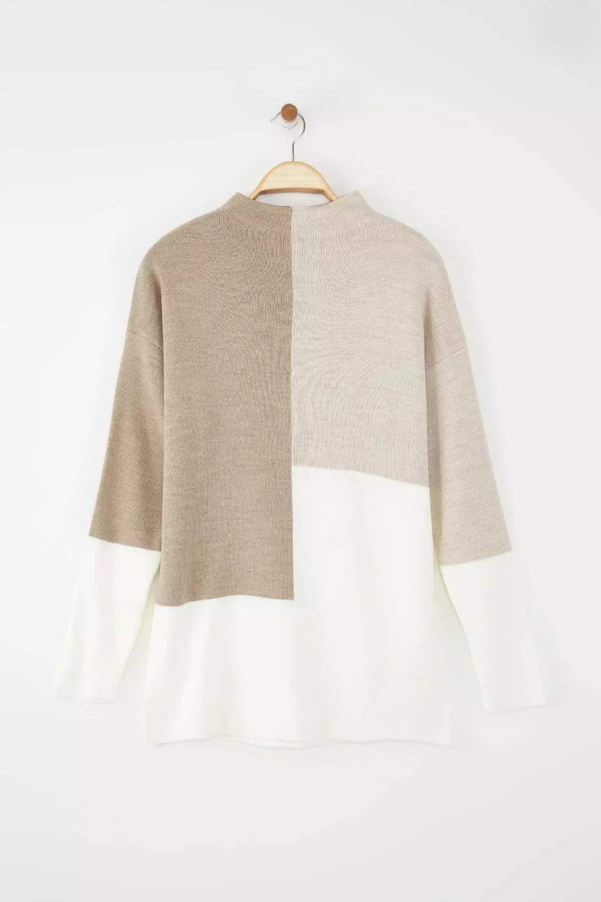 Mink Color Block Stand Collar Sweater Sweater Tctaw22Ak0054