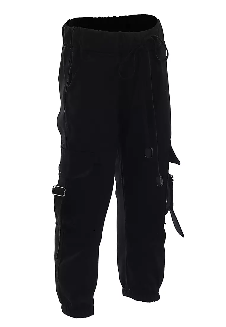 Yocelyn Celana Jogger Anak Perempuan Variasi Saku Kids Long Pants Plian Motive Material Cotton ORIGINAL - Black