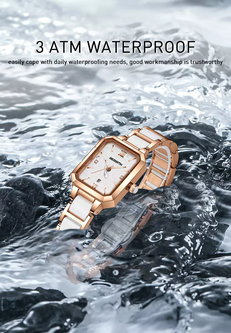Jam Tangan Wanita Anti Air Original Tali Stainless Steel Berlian Anggun Jam Tangan Cewek rosewhite-B