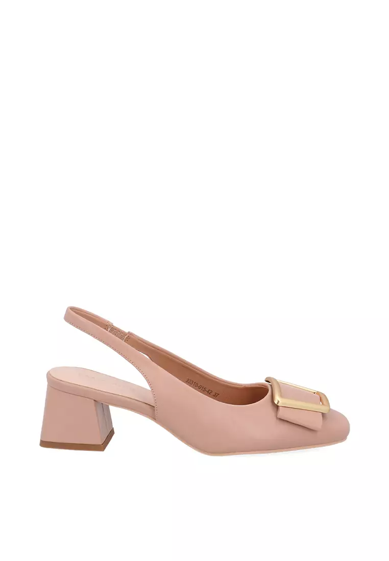 Discount on Carlo Rino  shoes - SKU: Medium Beige CR Bold Buckle Slingback Heels