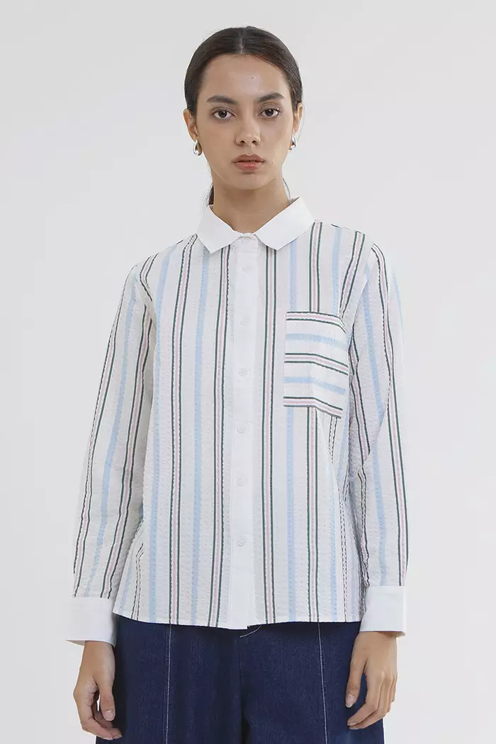 COTTONINK - Atasan Kemeja Wanita Cream Striped Roselle #PreSpringCollection2026