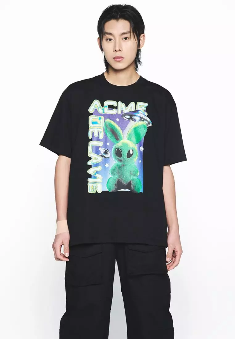 Real Alien Fuzzy Rabbit Short Sleeve T-Shirt Black