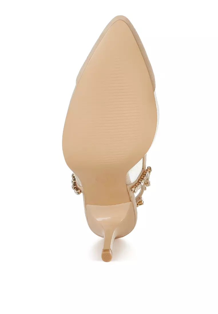 Sandal Slingback Tumit Stiletto Warna Krem