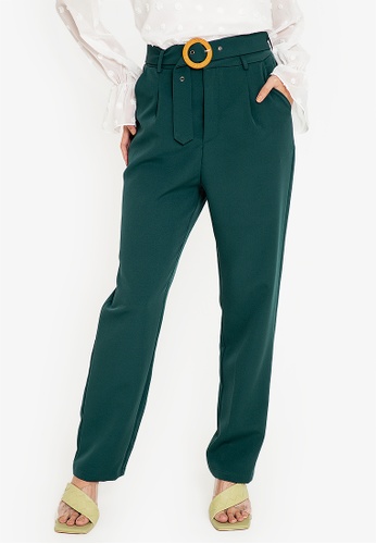 ZALORA WORK green High Waist Tailored Pants With Belt FE2FCAA1F45429GS_1