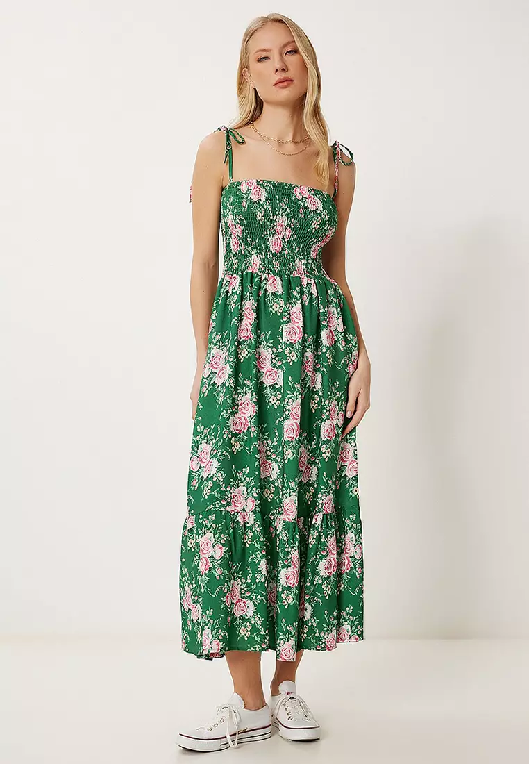 Patterned Strappy Summer Viscose Dress