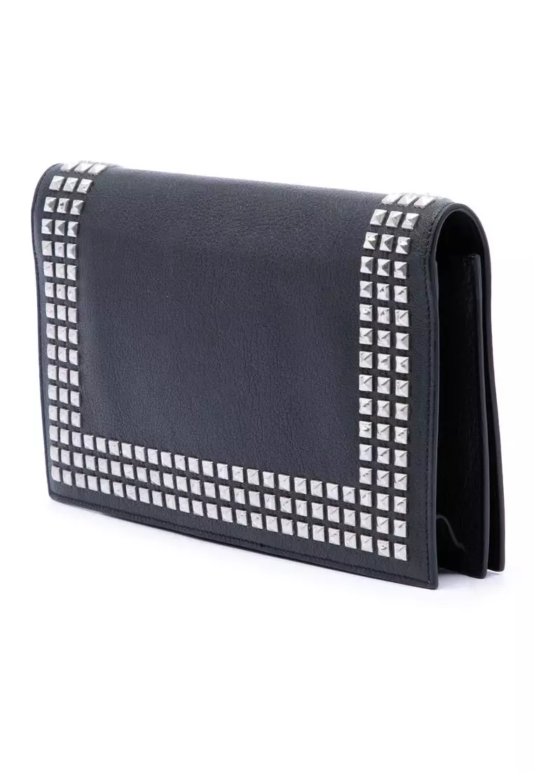 Pre-Loved Saint Laurent Studded Leather Monogram Clutch