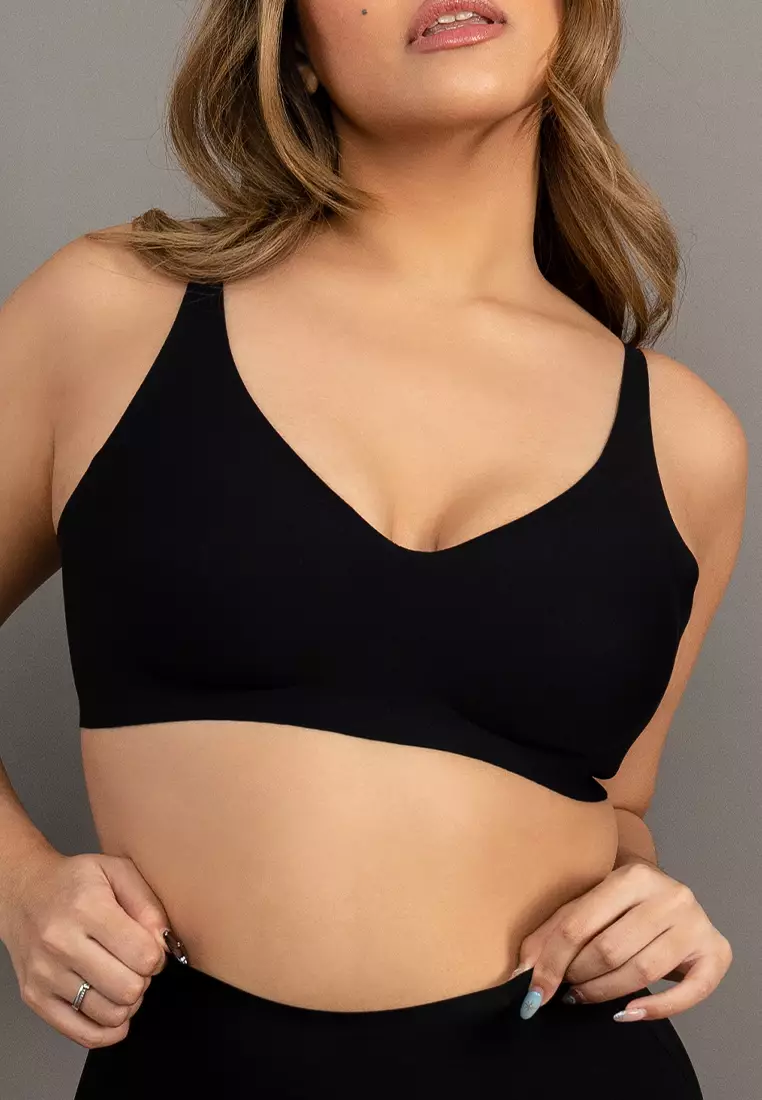 Next to Skin Ladies Seamless Heatpress Comfort Fit Soft Push Up Wireless NonWire Bra Kenzi 1pc (Black)