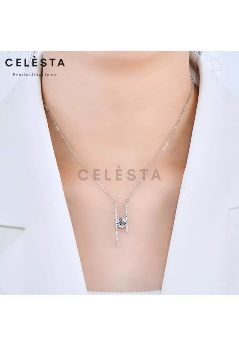 Berlian Moissanite Autre Pendant [GRA CERTIFICATE MOISSANITE DIAMOND] - Kalung Moissanite Diamond 1 CT 925 Silver Celesta by Her Jewellery