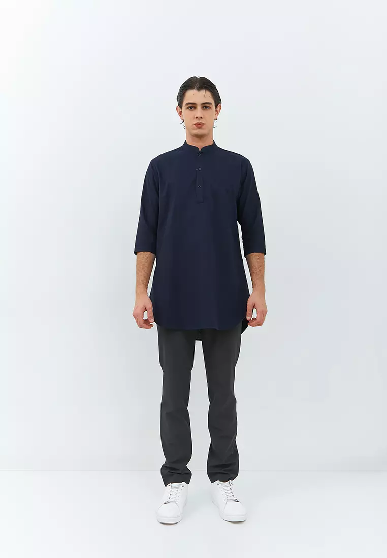 Jobb Arkhan Baju Koko Pria Kurta Lengan Pendek Regular Fit Navy