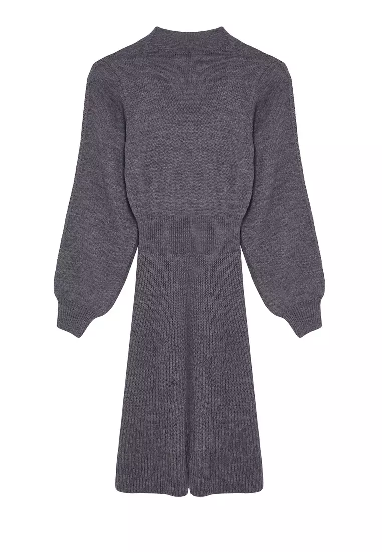 Gray Mini Knitwear Lace Dress Twoaw22El0011
