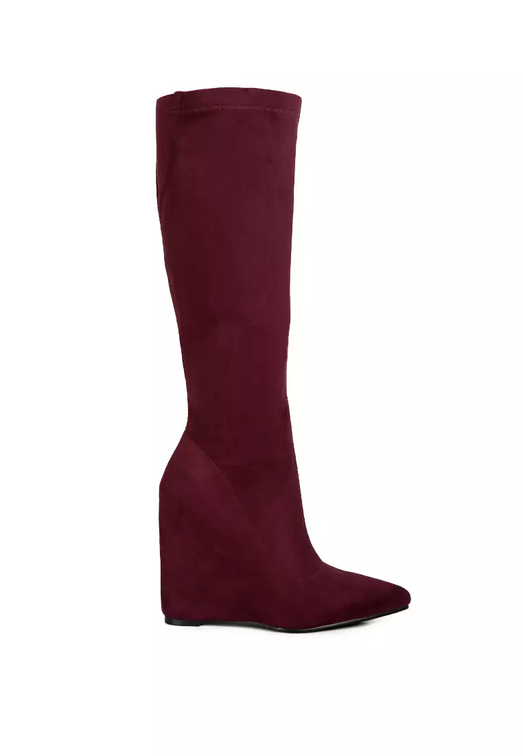 Red knee high wedge boots 2025