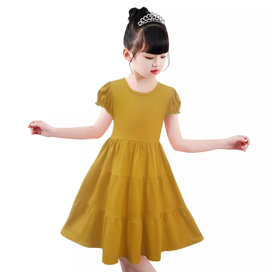 Two Mix Dress Anak Ruffle Perempuan Bahan Kaos Katun Combed Usia 1-12 Tahun 4254