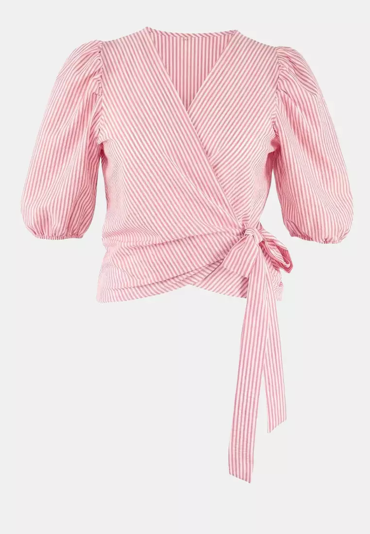 Red Double-Breasted Collar Plaid Checkered Woven Oversized Blouse Tbbss25Af00017
