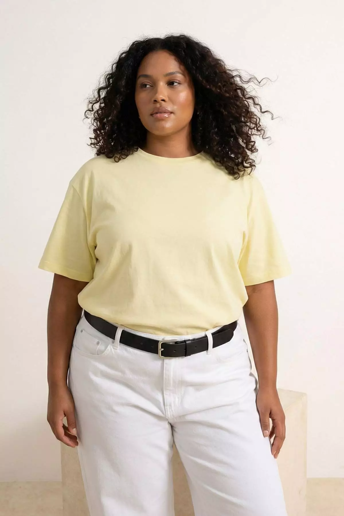 Yellow 100% Cotton Back Printed Oversize Cut Crew Neck Knitted T-Shirt Tbbss24Bf00025
