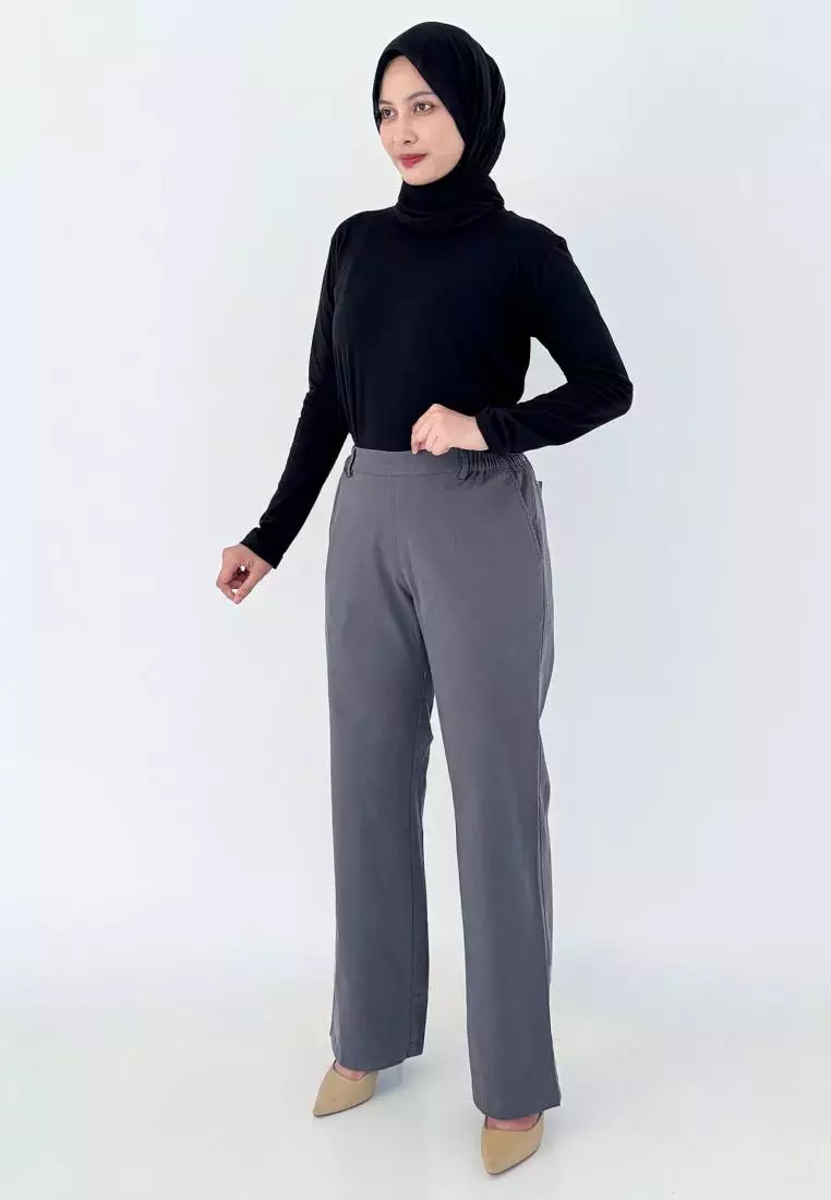 LEZAHRASIGNATURE Celana Panjang Basic Wanita - Abu Tua