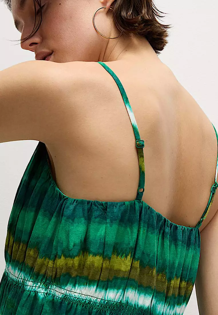 Linen Rich Strappy V Neck Swing Dress