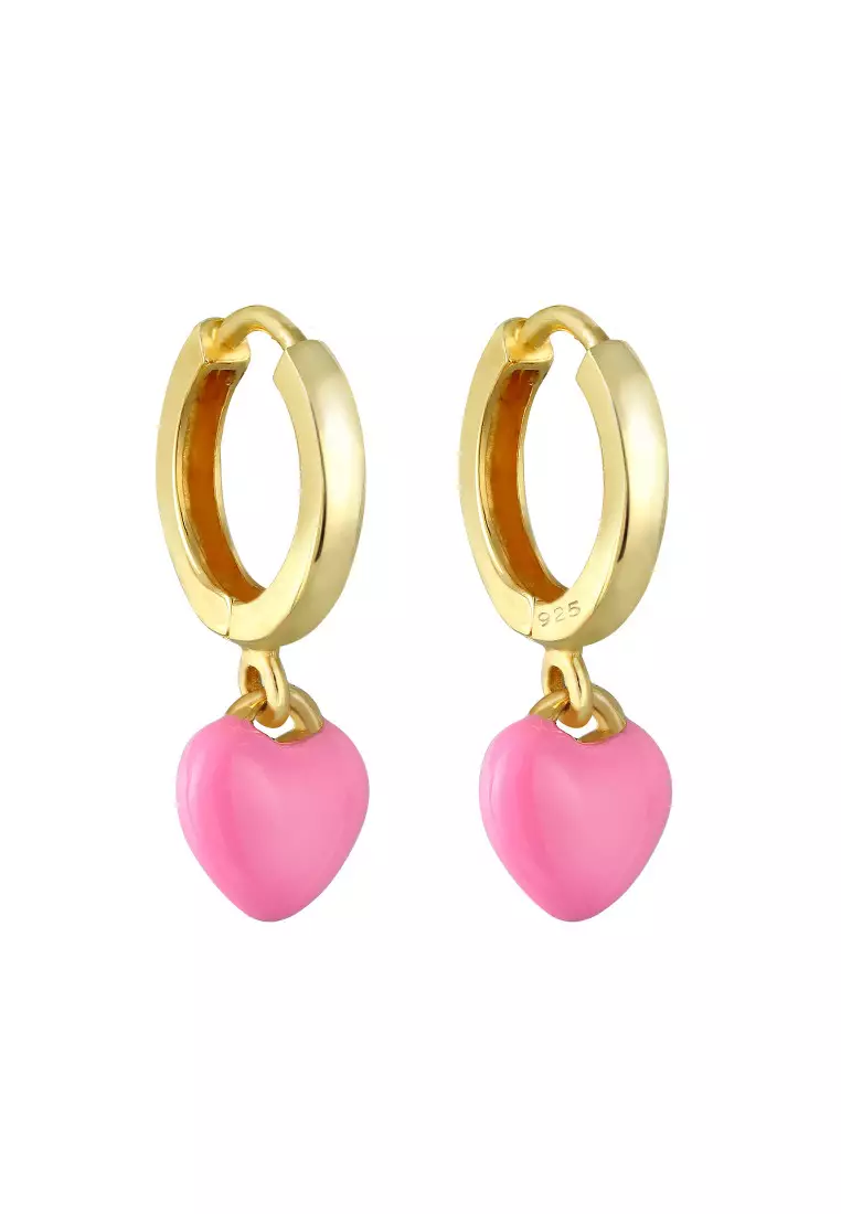 Anting Earrings Perak 925 Lapis Emas Anak Hati Enamel