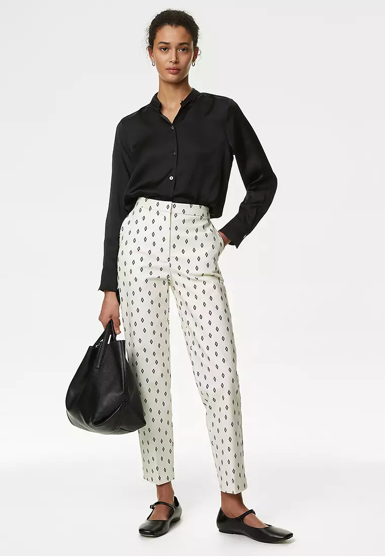 Cotton Rich Geometric Slim Fit Ankle Grazer Trousers