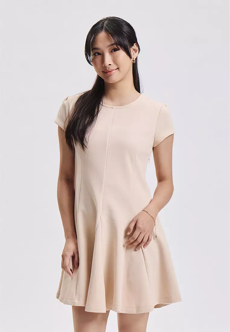 Cap Sleeve Box Pleat Mini Dress