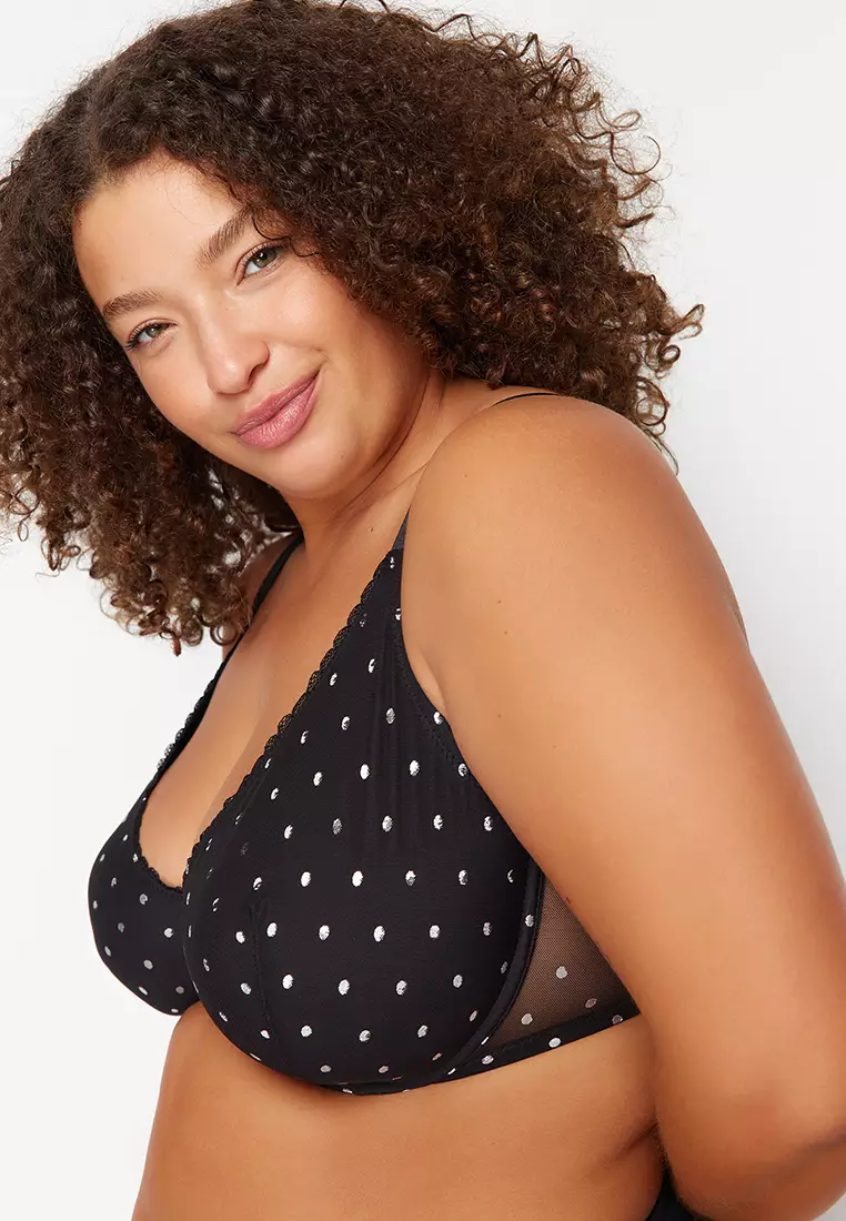 Plus Size Polka Dot Wire Mesh Bra