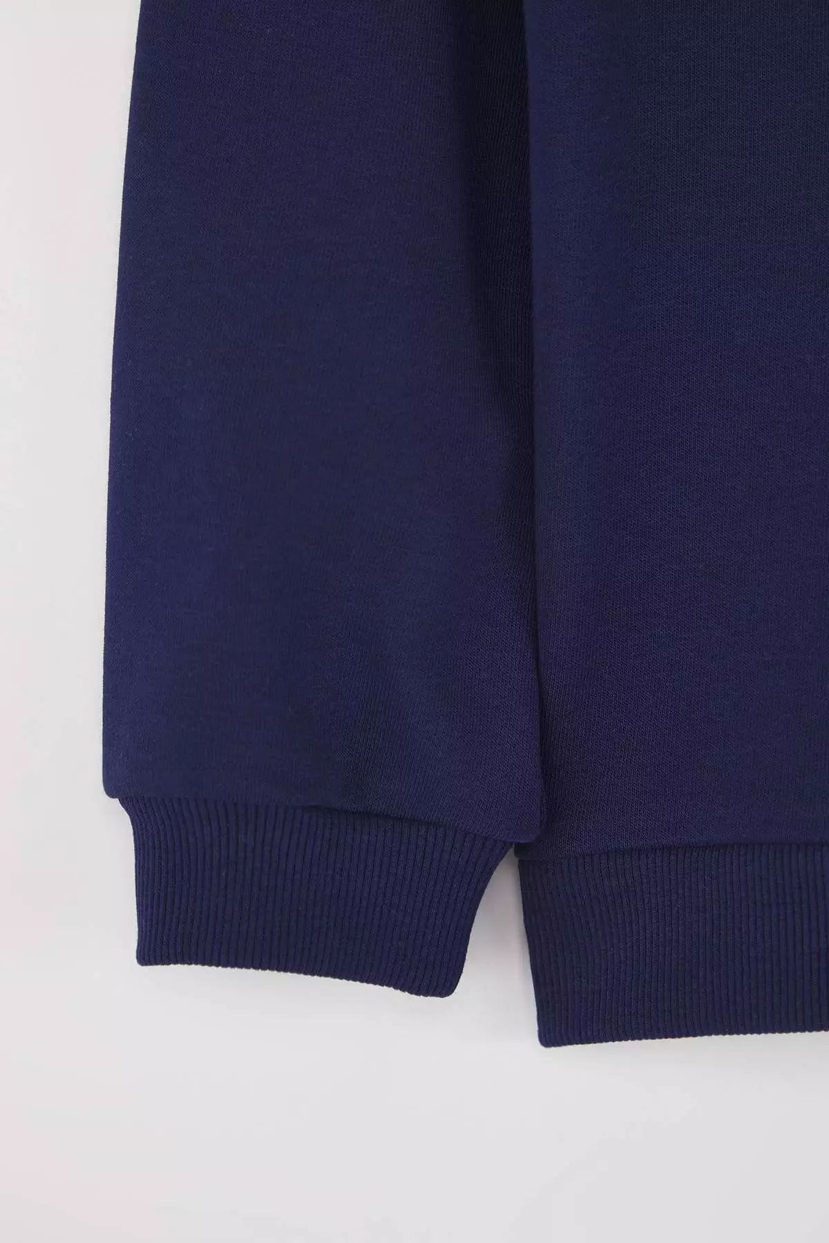 Navy Blue Cotton Plain/Basic Stand Collar Regular Knitted Boys Sweatshirt