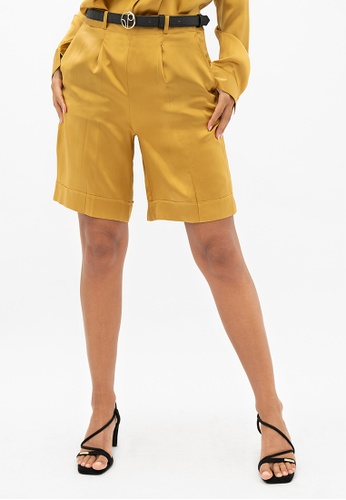 1 People yellow Manila Silk Tailored Shorts in Mimosa 99DF9AAB16CC37GS_1