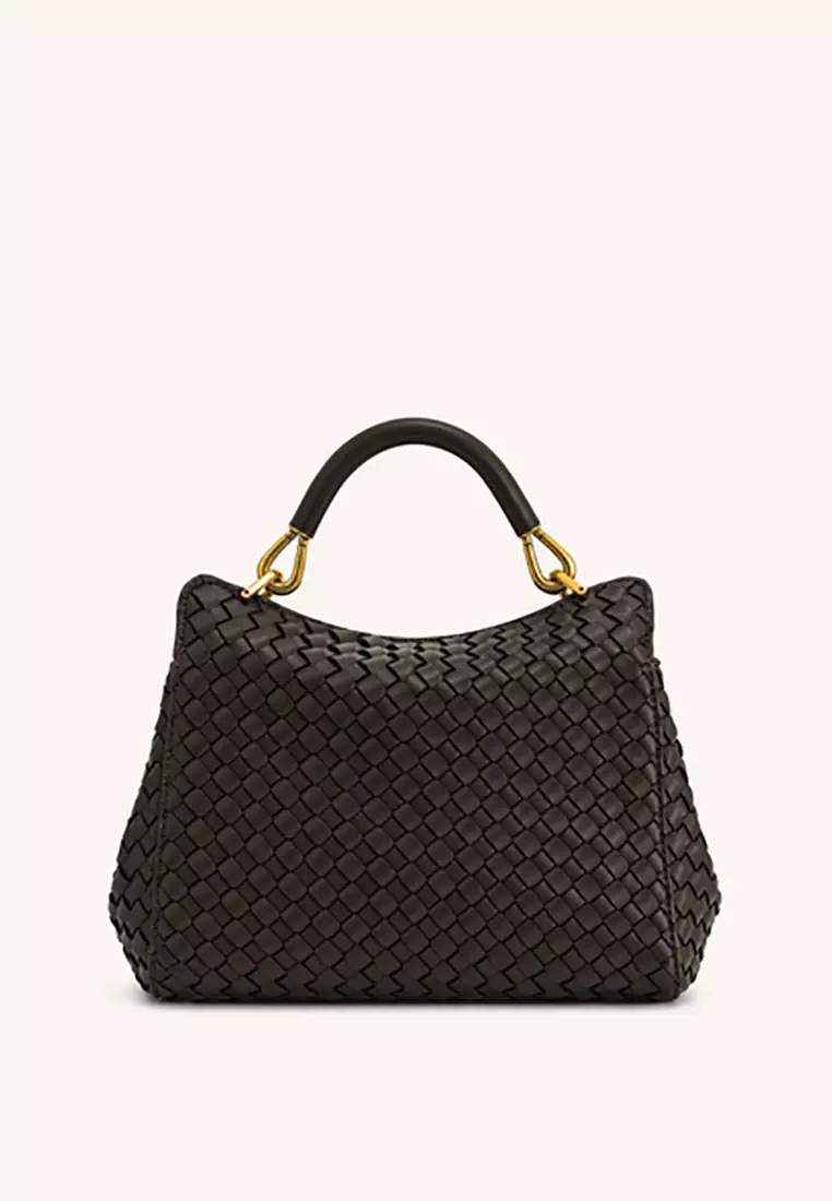 Lucia Classic Top Handle Woven Bag - Dark Brown