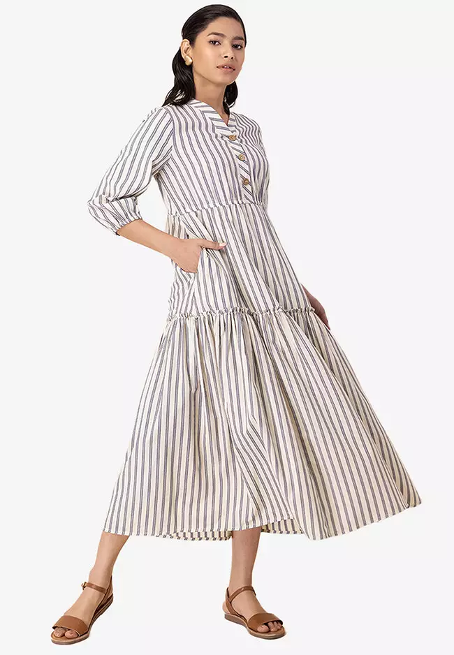 Buy Indya Earthen by Indya Striped Tiered Dress Online ZALORA