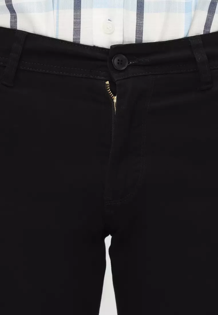 POLICE Celana Chino Panjang Black Cotton Premium Slim Fit Pria