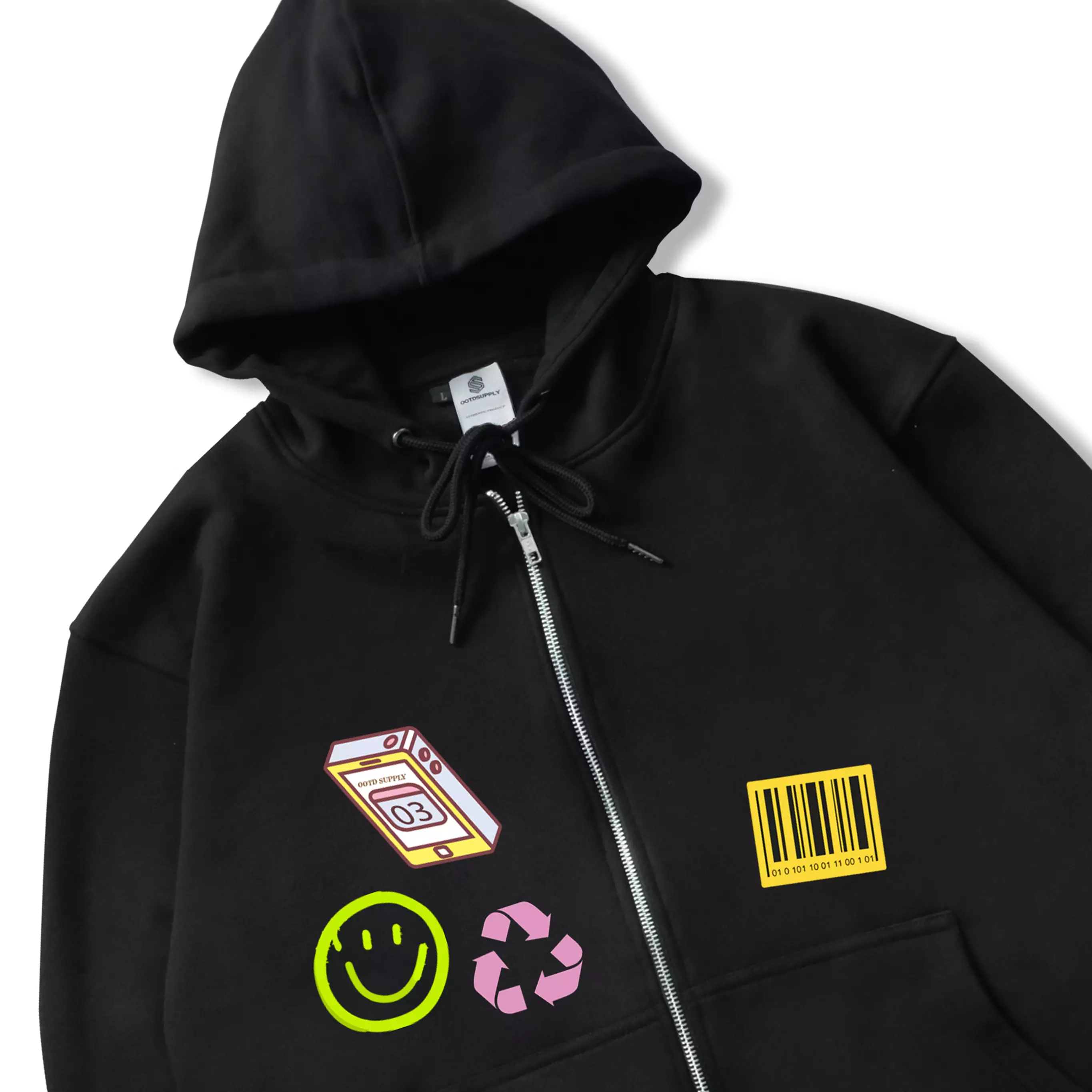 OOTDSUPPLY - Zipper Hoodie Aimless Black | Hoodie Pria & Wanita