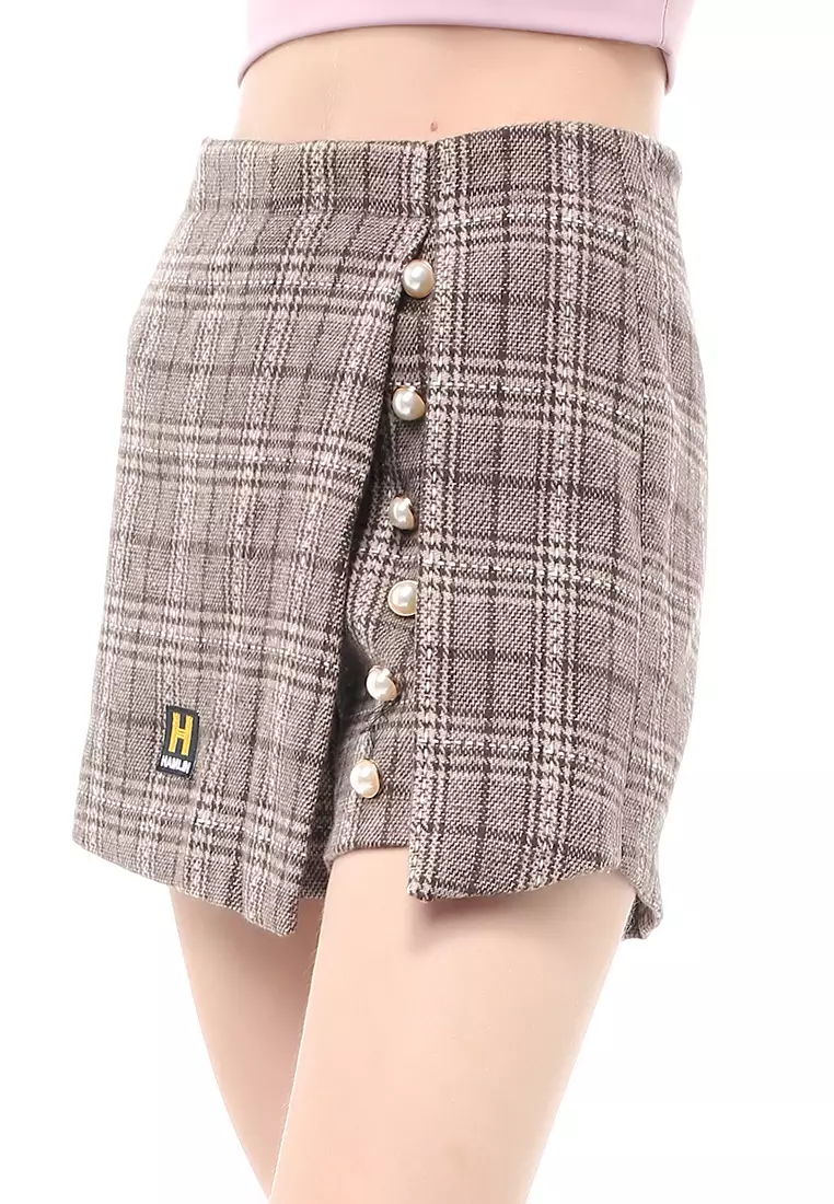 Madoc Skirt Short Pants Rok Celana Pendek Kasual Wanita Korean Style Material Cotton Wolly Polyester ORIGINAL - Brown