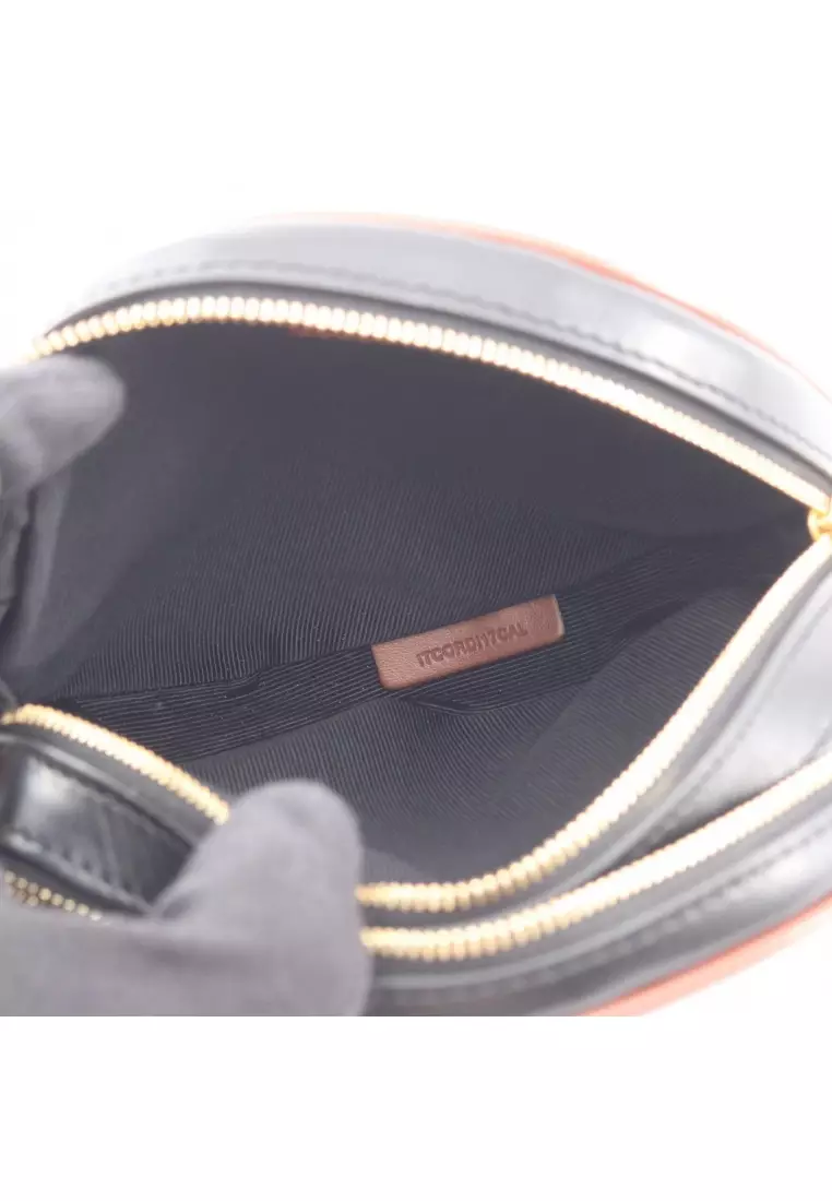 Pre-Loved Burberry TB monogram round Shoulder bag PVC leather beige Brown black