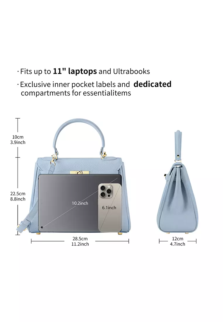 Victoria女士藍色顶柄手提包 带金色五金件