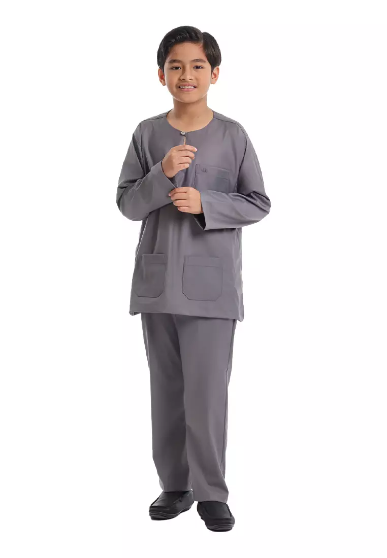 Forest x Hatta Dolmat Baju Melayu Teluk Belanga Budak - FK24104BM-03DkGrey