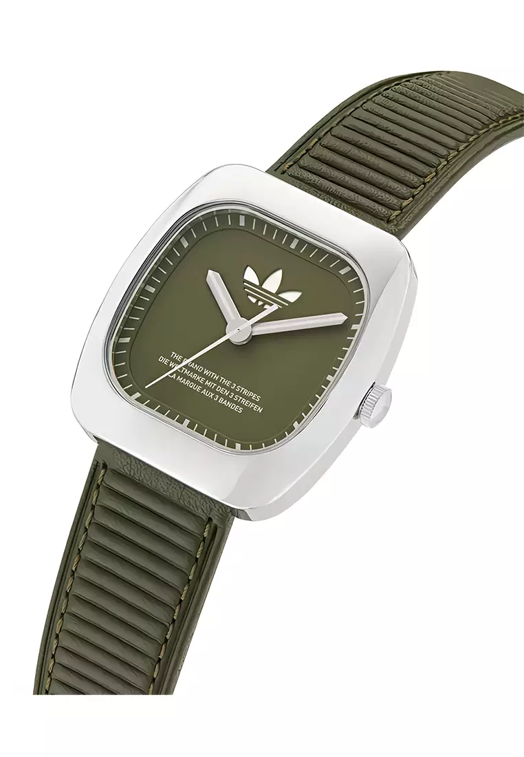Adidas Medium Retro Wave One - Jam Tangan Analog Wanita - Stainless Steel Case - Green Leather Strap - AOSY24526