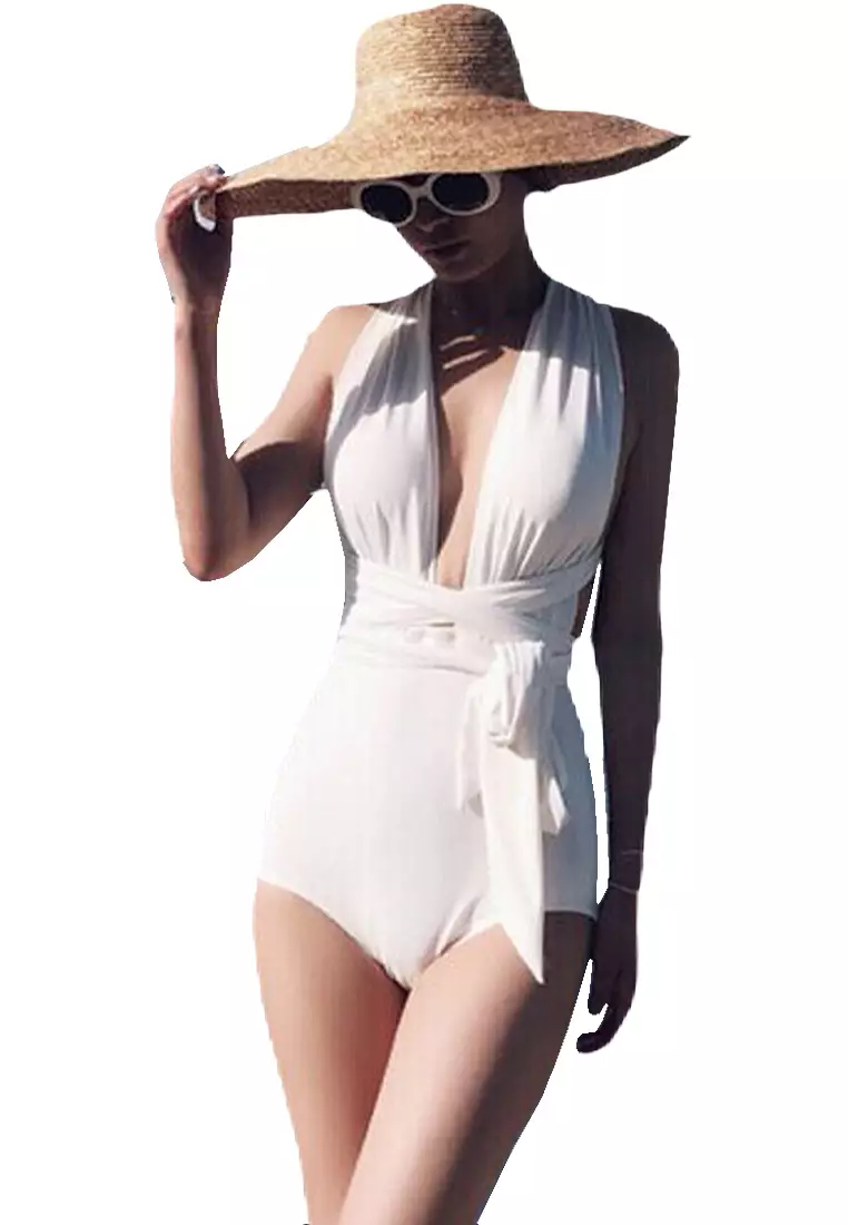 White strappy one piece swimsuit store