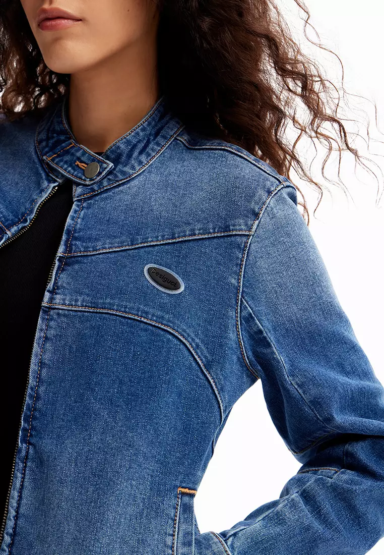 Desigual Woman Denim biker jacket.